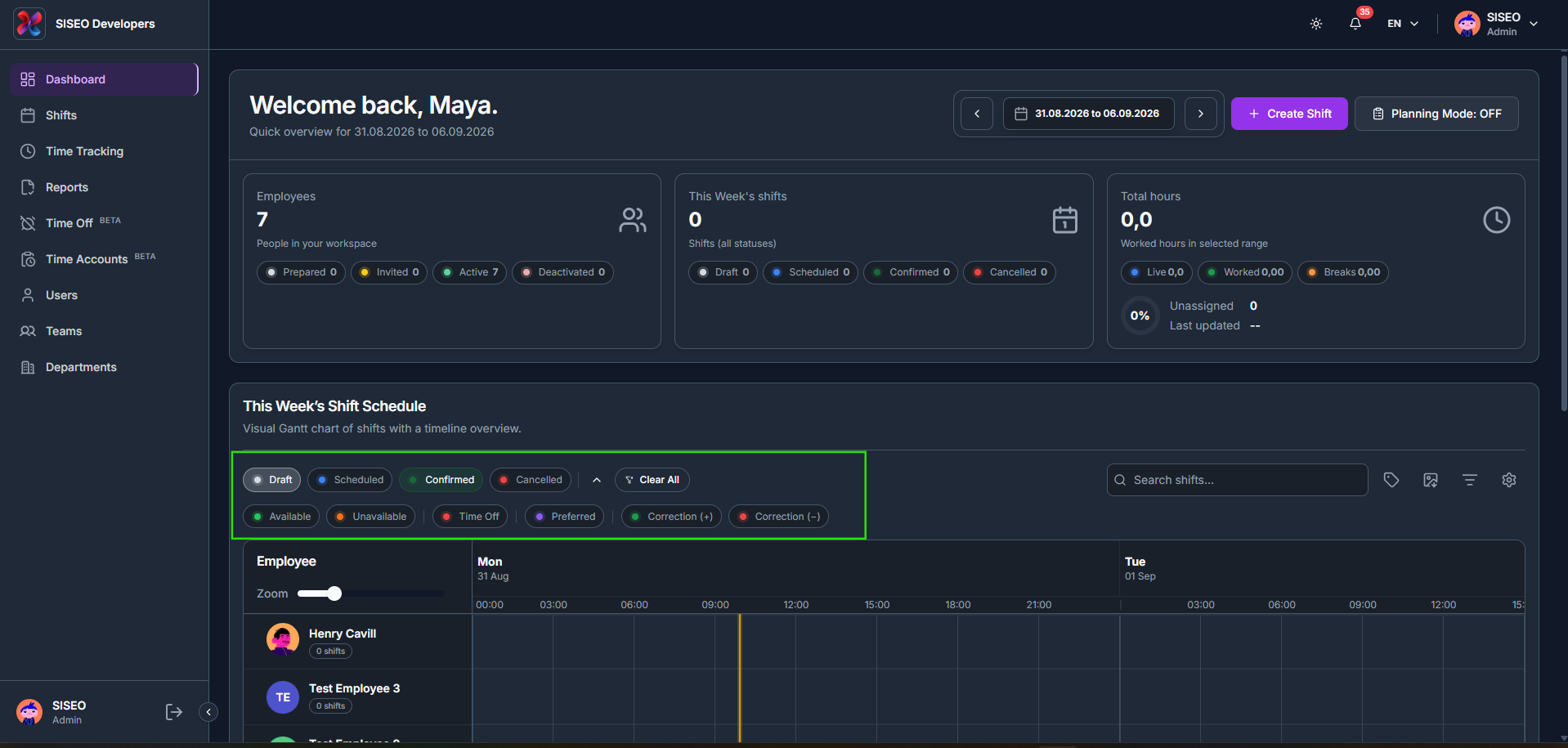 How to filter by shift status