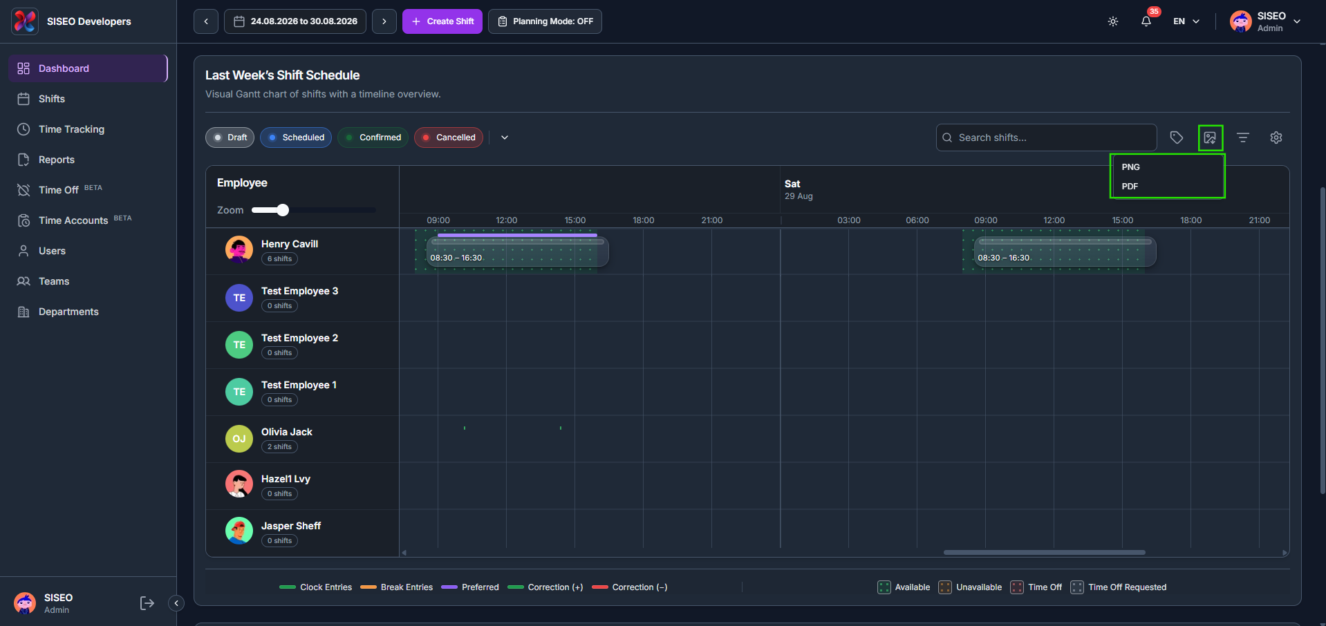 How to export the schedule