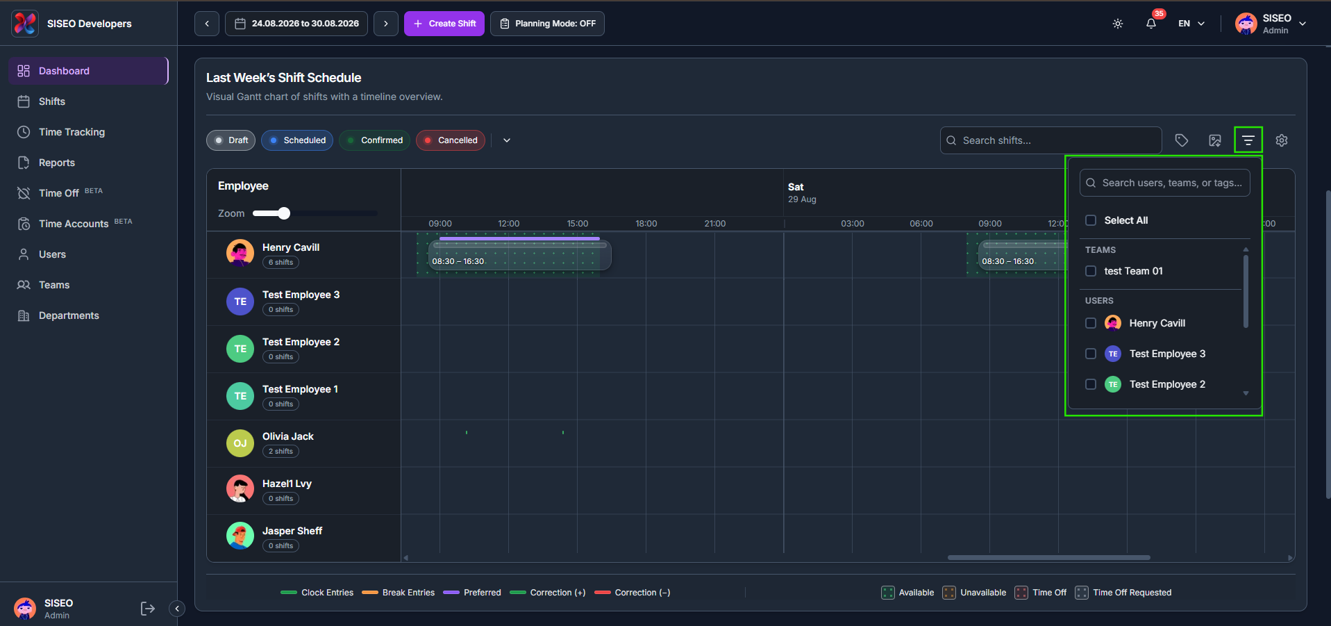 How to filter by team or user