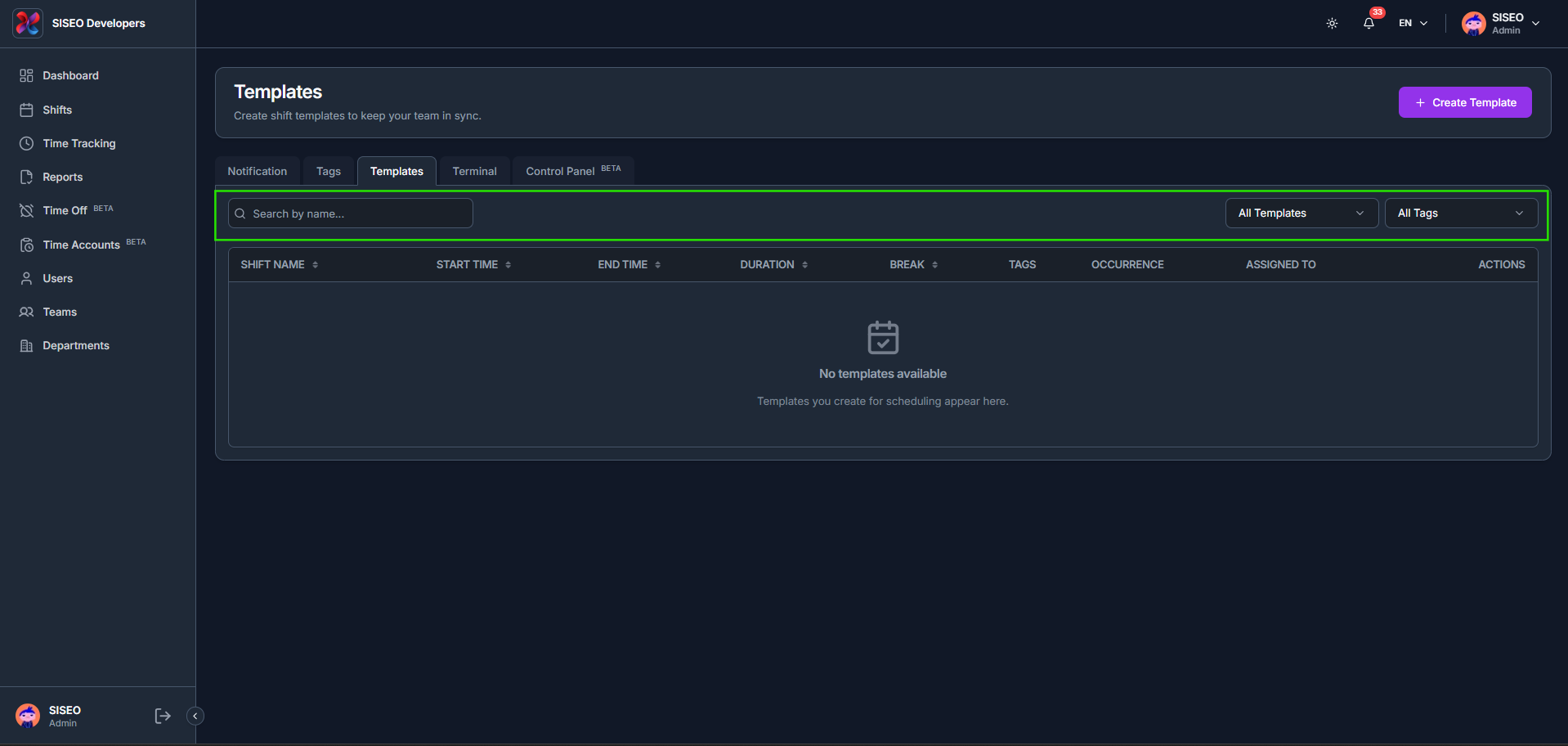 How to filter templates