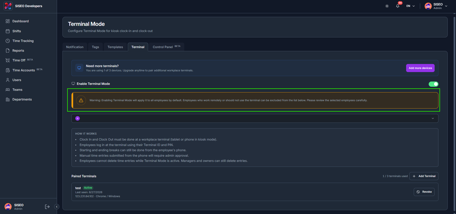 How to enable Terminal Mode
