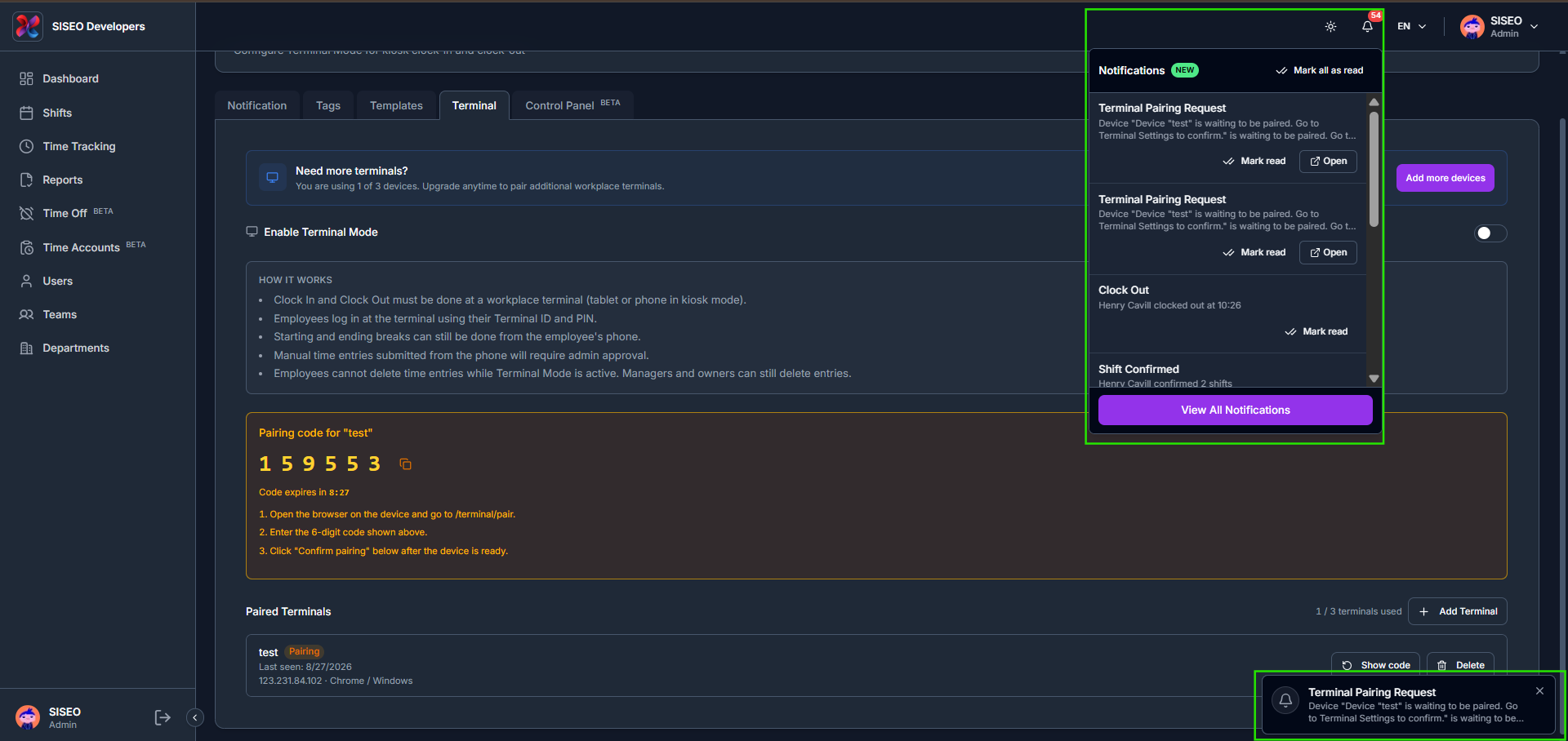 Notifications for pairing requests