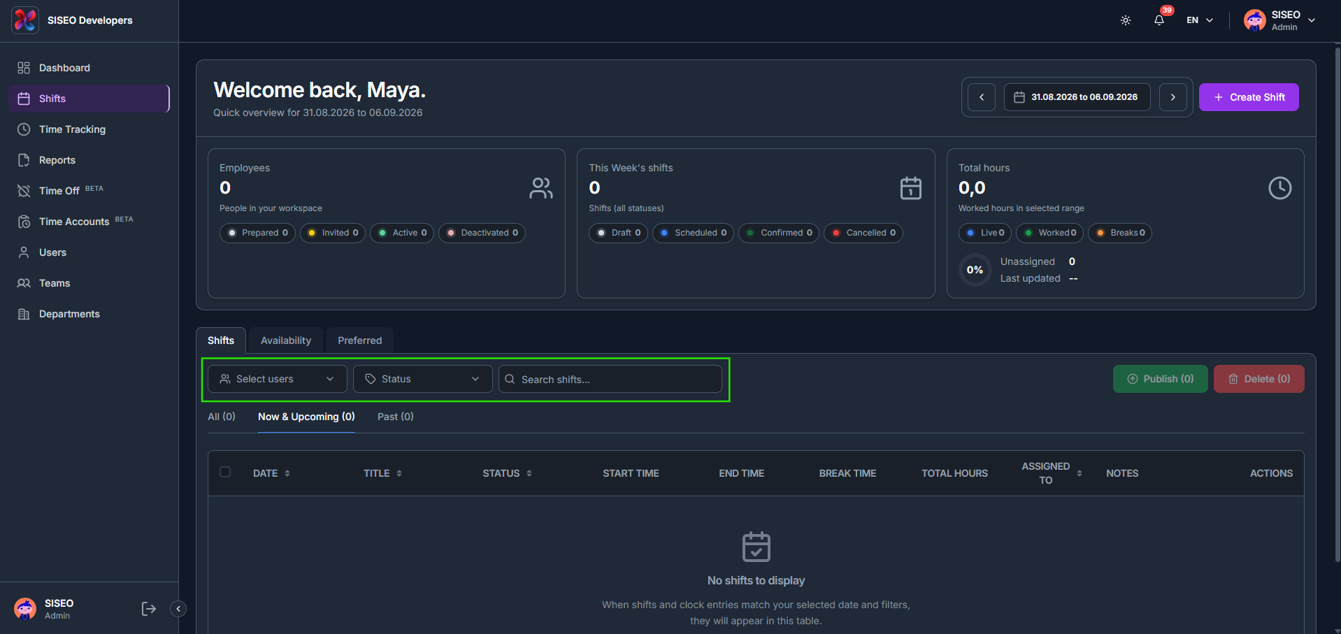 How to filter and search shifts