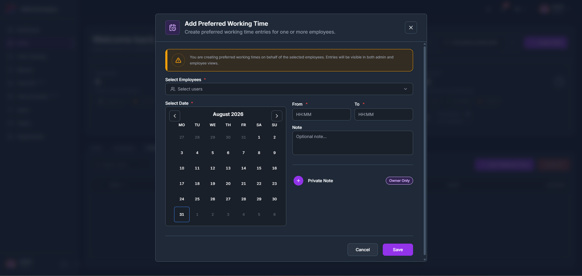 How to add preferred working time