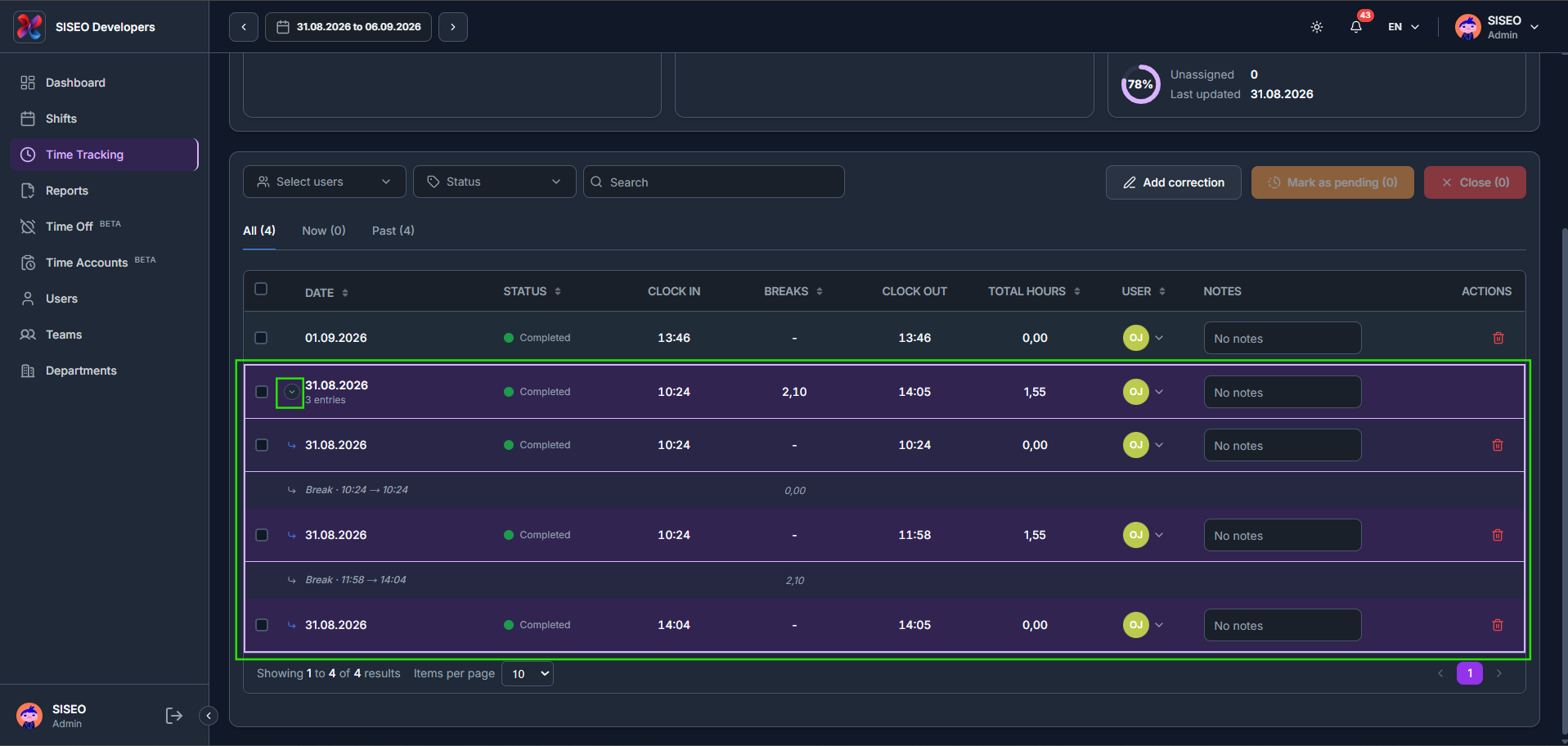 How to view a day with multiple entries