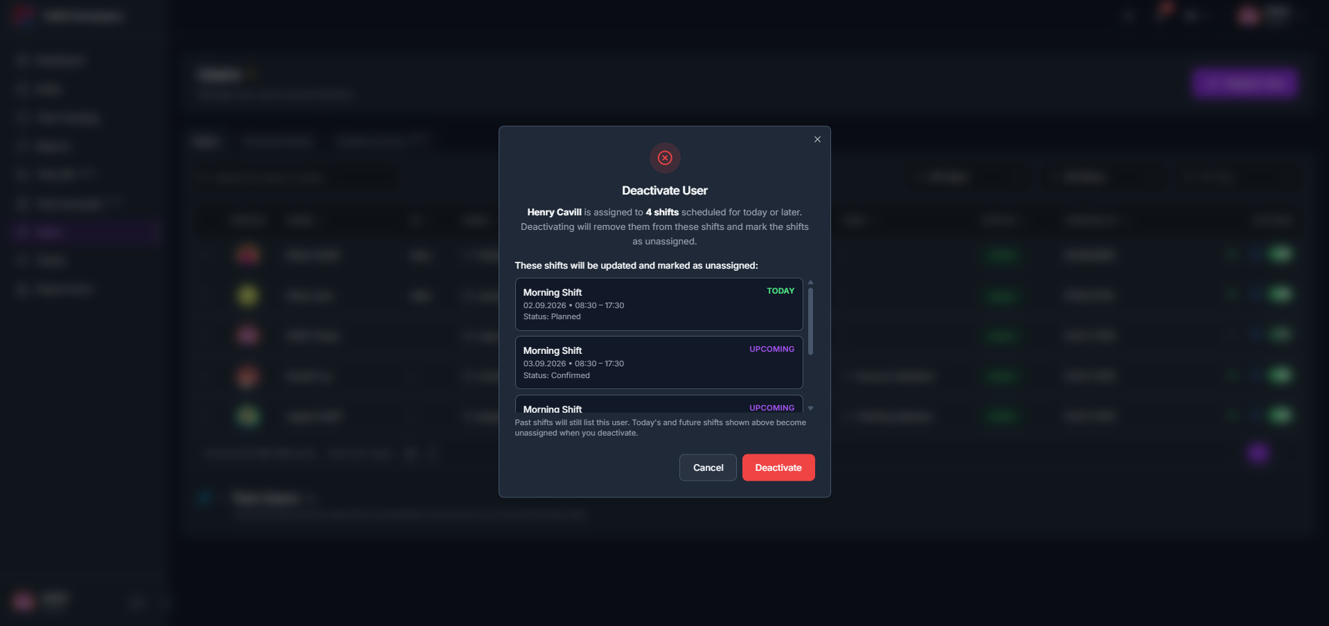 How to deactivate, activate, or delete a user