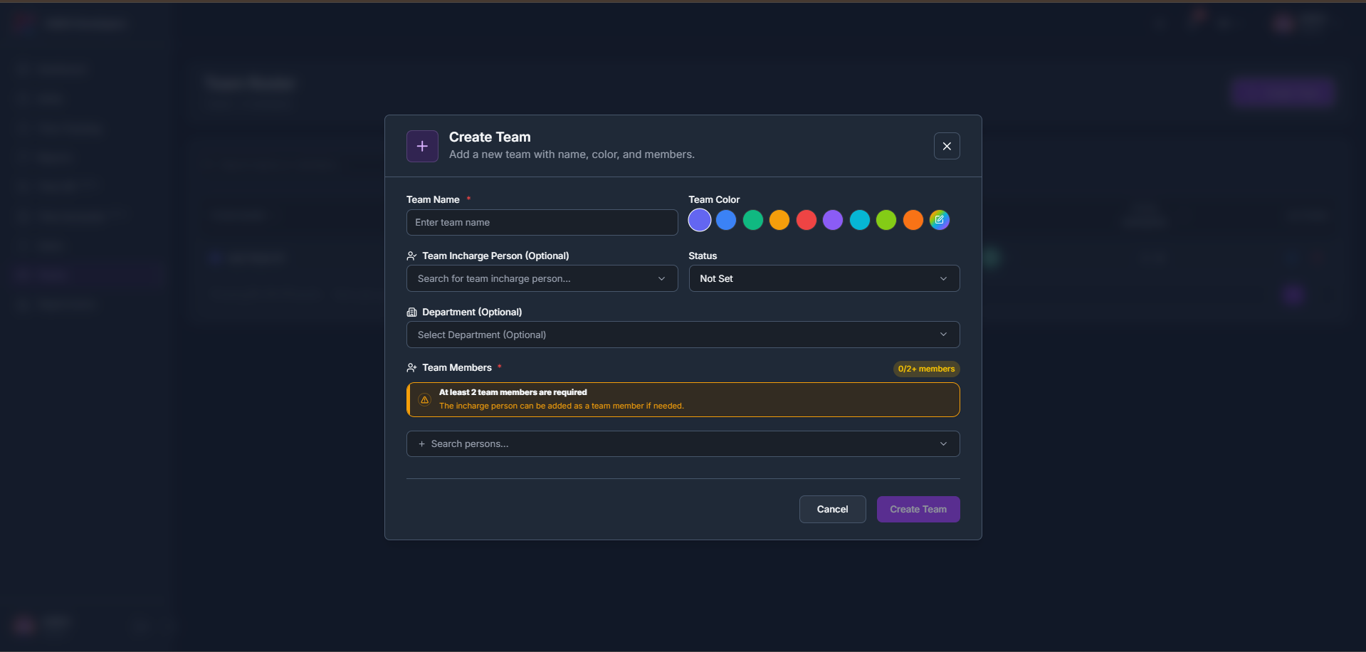 How to create a team