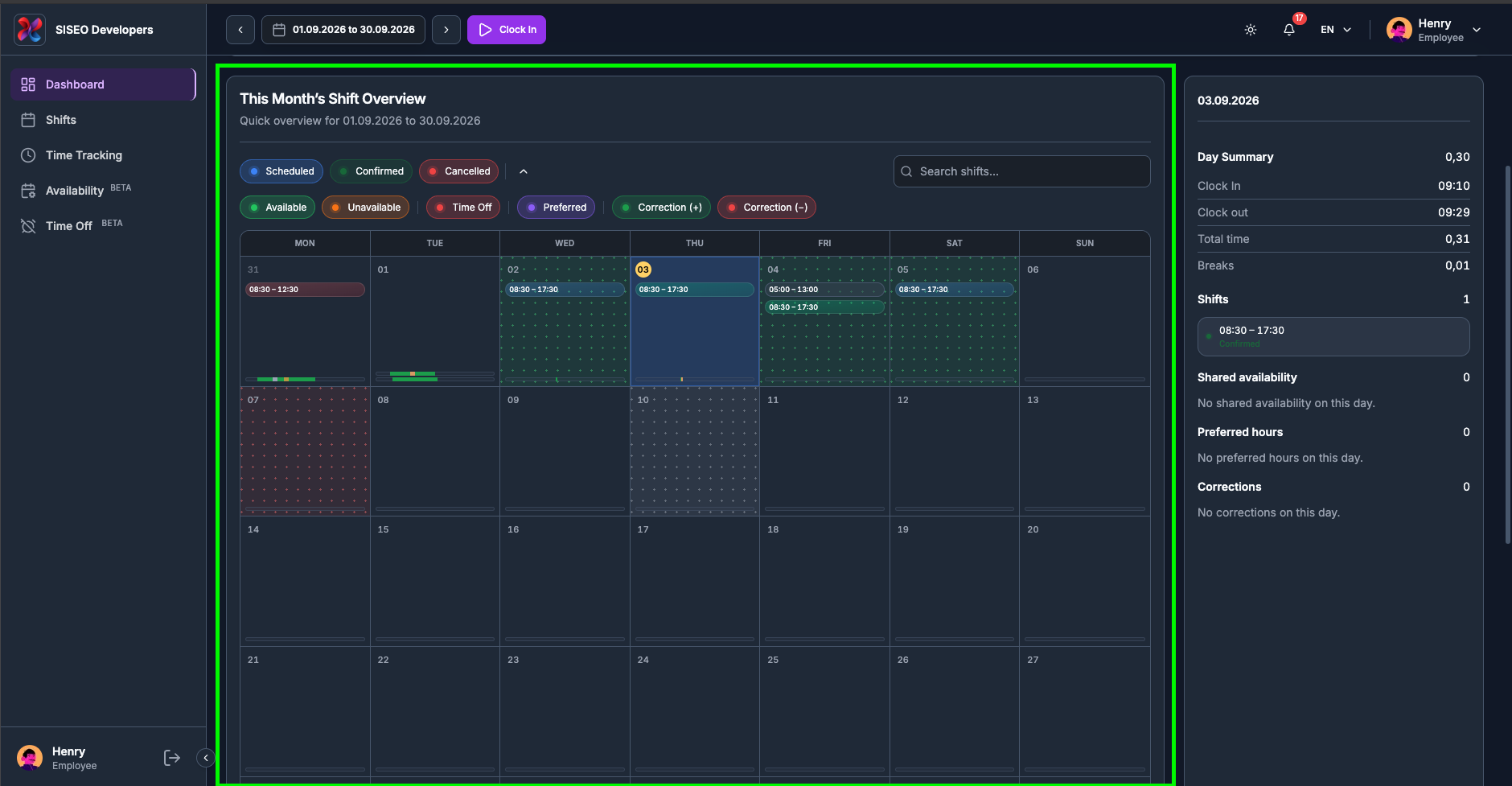 The calendar in Month view