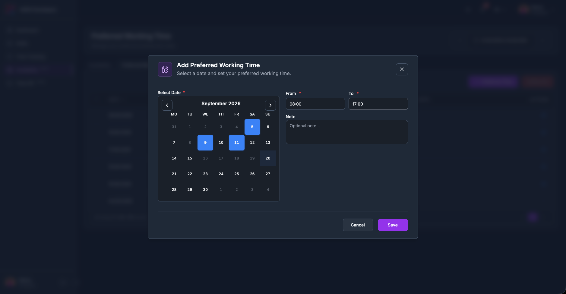 Adding preferred time slots