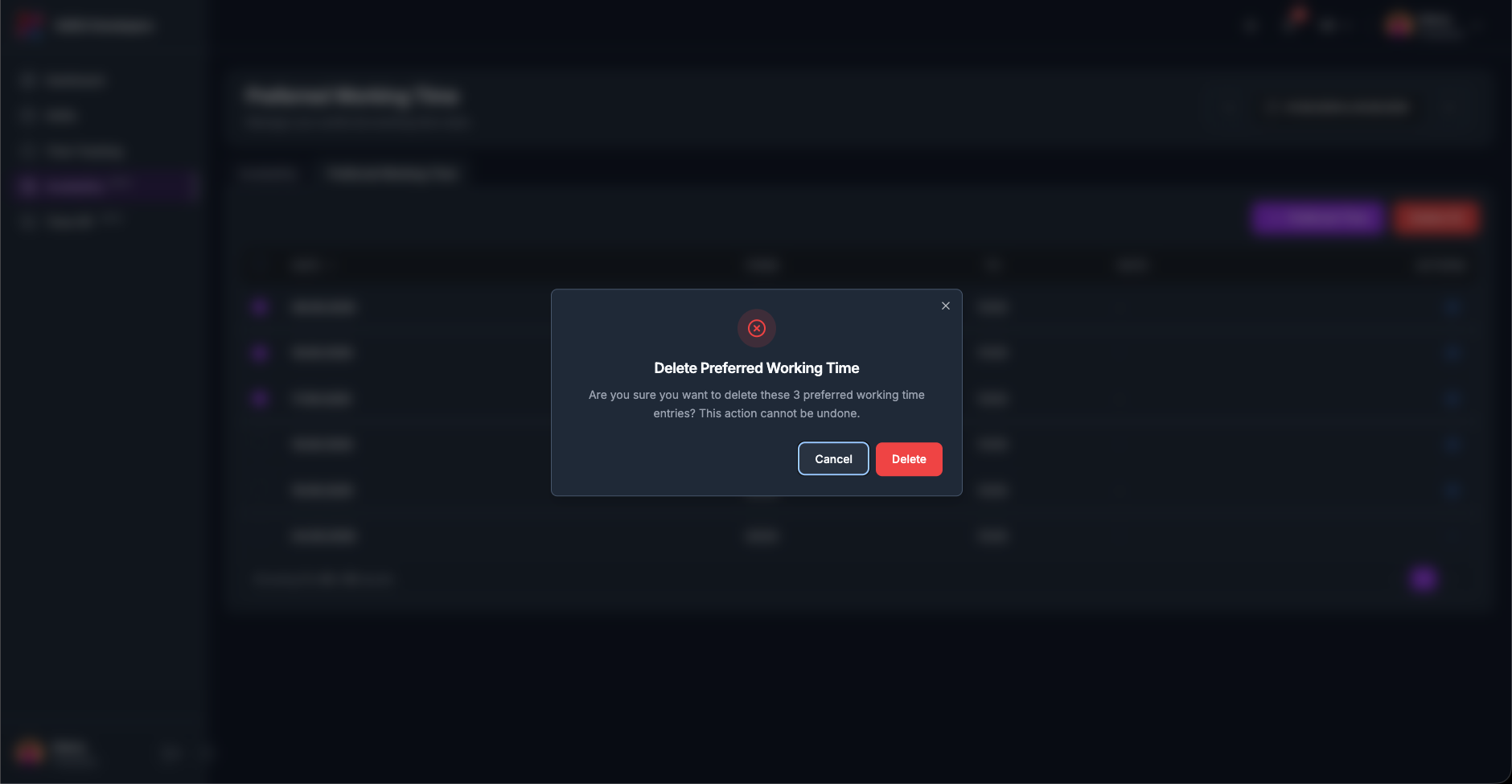 The preferred-time delete confirmation